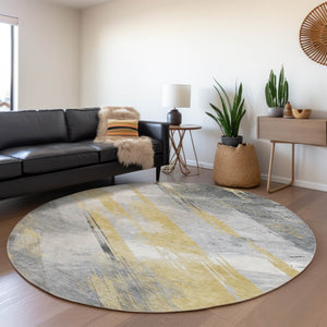 HomeRoots 5' Stylish Striped Washable Area Rug for Indoor and Outdoor Spaces - Durable, Easy-Clean Design Gold 8' x 8' 611407