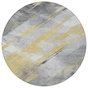 HomeRoots 5' Stylish Striped Washable Area Rug for Indoor and Outdoor Spaces - Durable, Easy-Clean Design Gold 8' x 8' 611407