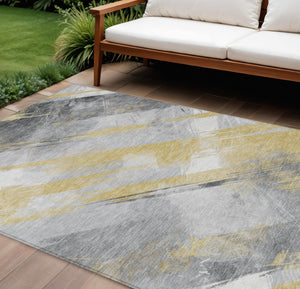 HomeRoots 5' Stylish Striped Washable Area Rug for Indoor and Outdoor Spaces - Durable, Easy-Clean Design Gold 9' x 12' 611409
