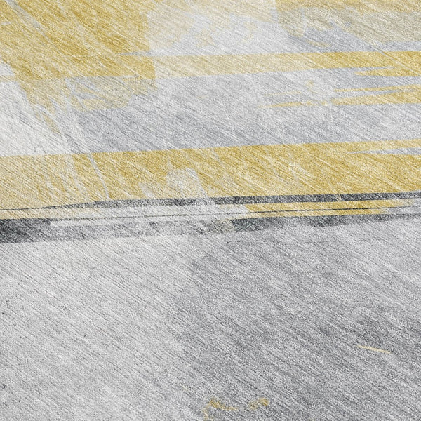 HomeRoots 5' Stylish Striped Washable Area Rug for Indoor and Outdoor Spaces - Durable, Easy-Clean Design Gold 10' x 14' 611410