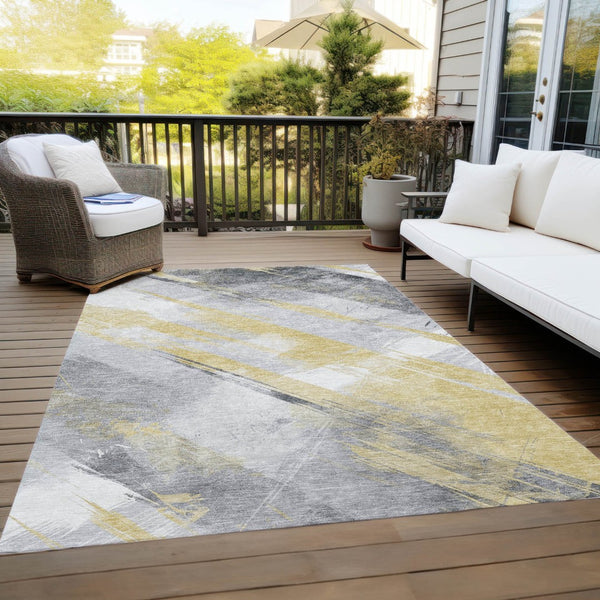 HomeRoots 5' Stylish Striped Washable Area Rug for Indoor and Outdoor Spaces - Durable, Easy-Clean Design Gold 10' x 14' 611410