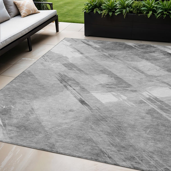 HomeRoots 5' Stylish Striped Washable Area Rug for Indoor and Outdoor Spaces - Durable, Easy-Clean Design Gray 5' x 7'6" 611412
