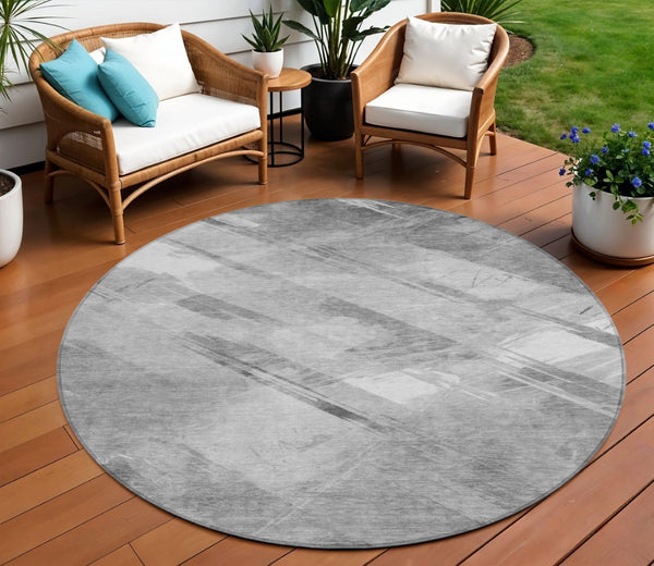 HomeRoots 5' Stylish Striped Washable Area Rug for Indoor and Outdoor Spaces - Durable, Easy-Clean Design Gray 8' x 8' 611413