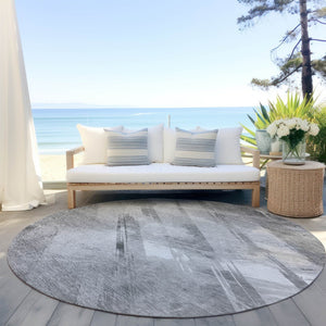 HomeRoots 5' Stylish Striped Washable Area Rug for Indoor and Outdoor Spaces - Durable, Easy-Clean Design Gray 8' x 8' 611413