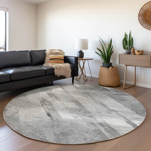 HomeRoots 5' Stylish Striped Washable Area Rug for Indoor and Outdoor Spaces - Durable, Easy-Clean Design Gray 8' x 8' 611413