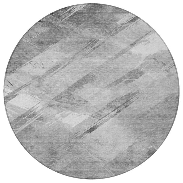 HomeRoots 5' Stylish Striped Washable Area Rug for Indoor and Outdoor Spaces - Durable, Easy-Clean Design Gray 8' x 8' 611413