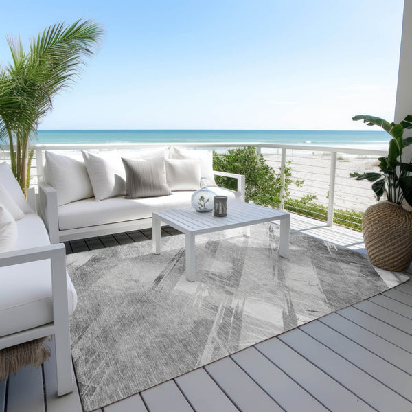 HomeRoots 5' Stylish Striped Washable Area Rug for Indoor and Outdoor Spaces - Durable, Easy-Clean Design Gray 8' x 10' 611414