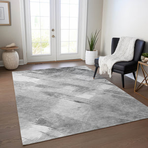HomeRoots 5' Stylish Striped Washable Area Rug for Indoor and Outdoor Spaces - Durable, Easy-Clean Design Gray 8' x 10' 611414