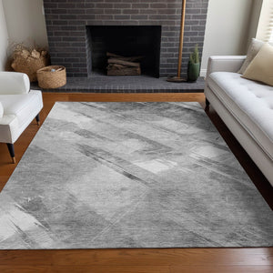 HomeRoots 5' Stylish Striped Washable Area Rug for Indoor and Outdoor Spaces - Durable, Easy-Clean Design Gray 8' x 10' 611414