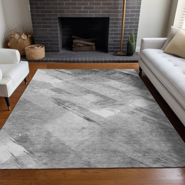 HomeRoots 5' Stylish Striped Washable Area Rug for Indoor and Outdoor Spaces - Durable, Easy-Clean Design Gray 8' x 10' 611414