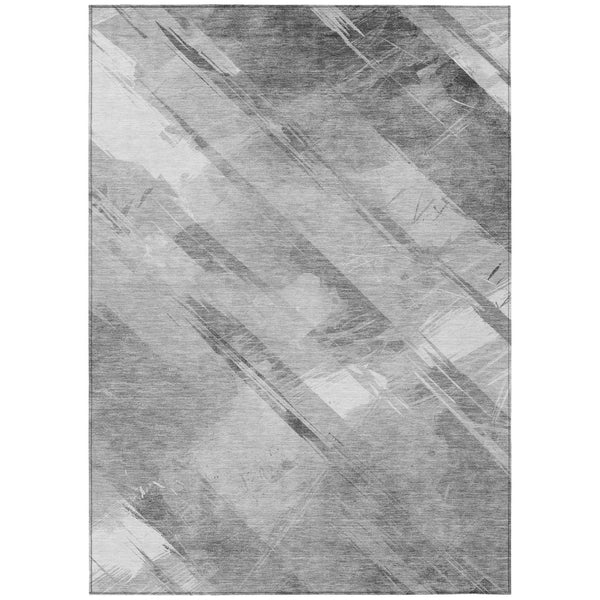 HomeRoots 5' Stylish Striped Washable Area Rug for Indoor and Outdoor Spaces - Durable, Easy-Clean Design Gray 9' x 12' 611415