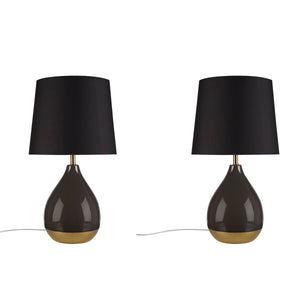 English Elm 2-Tone Ceramic Table Lamp Set of 2 with Elegant Silvery Accents, Modern White Ceramic Bases, 21.5"H Black+Gold 19.1 L x 15.35 W x 15.35 H B035P264516