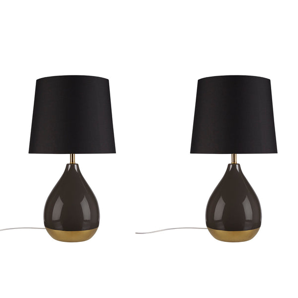 English Elm 2-Tone Ceramic Table Lamp Set of 2 with Elegant Silvery Accents, Modern White Ceramic Bases, 21.5"H Black+Gold 19.1 L x 15.35 W x 15.35 H B035P264516