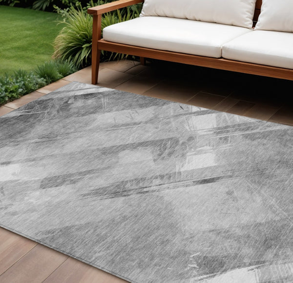 HomeRoots 5' Stylish Striped Washable Area Rug for Indoor and Outdoor Spaces - Durable, Easy-Clean Design Gray 10' x 14' 611416