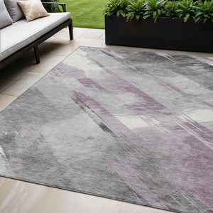 HomeRoots 5' Stylish Striped Washable Area Rug for Indoor and Outdoor Spaces - Durable, Easy-Clean Design Lavender 5' x 7'6" 611418