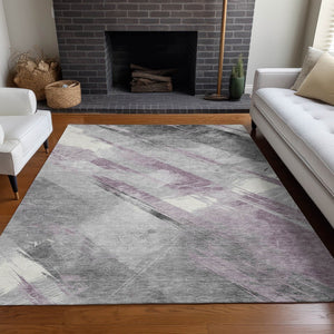 HomeRoots 5' Stylish Striped Washable Area Rug for Indoor and Outdoor Spaces - Durable, Easy-Clean Design Lavender 5' x 7'6" 611418
