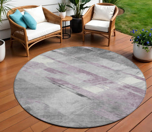 HomeRoots 5' Stylish Striped Washable Area Rug for Indoor and Outdoor Spaces - Durable, Easy-Clean Design Lavender 8' x 8' 611419