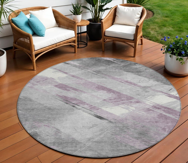 HomeRoots 5' Stylish Striped Washable Area Rug for Indoor and Outdoor Spaces - Durable, Easy-Clean Design Lavender 8' x 8' 611419