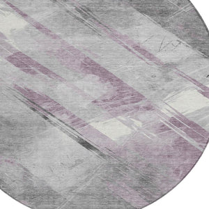HomeRoots 5' Stylish Striped Washable Area Rug for Indoor and Outdoor Spaces - Durable, Easy-Clean Design Lavender 8' x 8' 611419