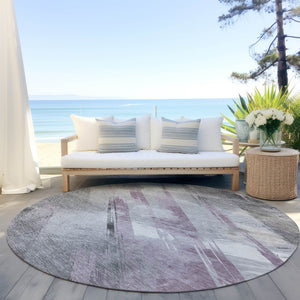HomeRoots 5' Stylish Striped Washable Area Rug for Indoor and Outdoor Spaces - Durable, Easy-Clean Design Lavender 8' x 8' 611419