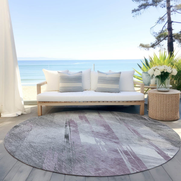 HomeRoots 5' Stylish Striped Washable Area Rug for Indoor and Outdoor Spaces - Durable, Easy-Clean Design Lavender 8' x 8' 611419