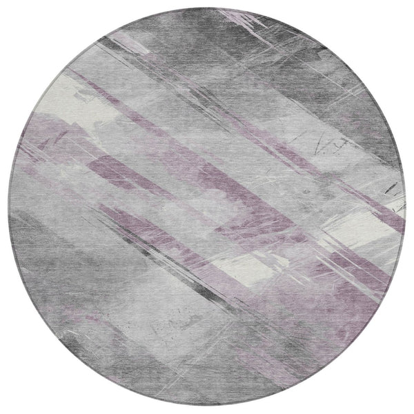 HomeRoots 5' Stylish Striped Washable Area Rug for Indoor and Outdoor Spaces - Durable, Easy-Clean Design Lavender 8' x 8' 611419