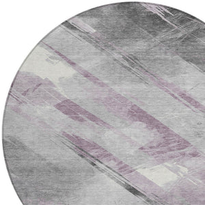 HomeRoots 5' Stylish Striped Washable Area Rug for Indoor and Outdoor Spaces - Durable, Easy-Clean Design Lavender 8' x 8' 611419