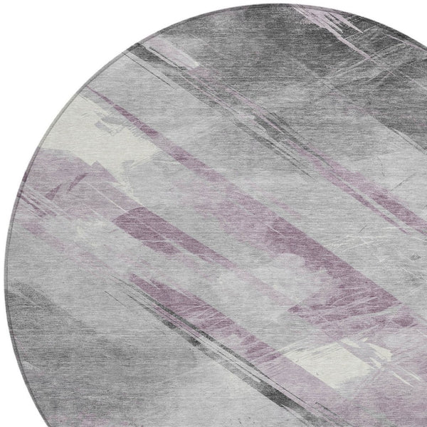 HomeRoots 5' Stylish Striped Washable Area Rug for Indoor and Outdoor Spaces - Durable, Easy-Clean Design Lavender 8' x 8' 611419