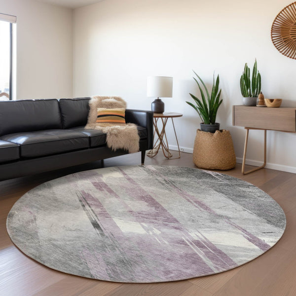HomeRoots 5' Stylish Striped Washable Area Rug for Indoor and Outdoor Spaces - Durable, Easy-Clean Design Lavender 8' x 8' 611419
