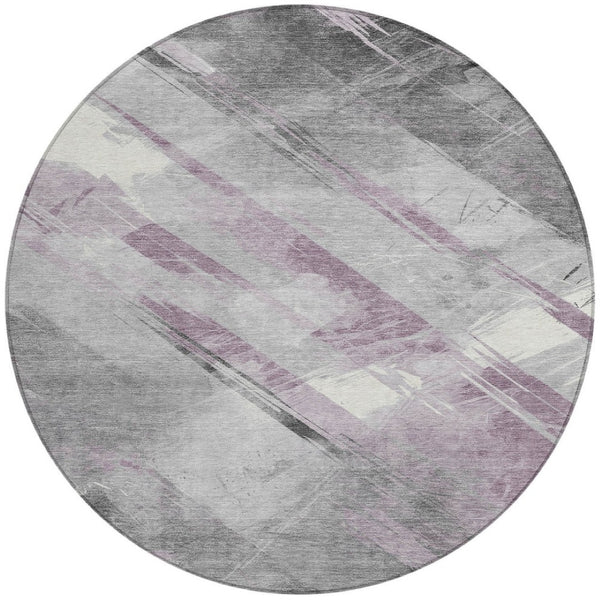 HomeRoots 5' Stylish Striped Washable Area Rug for Indoor and Outdoor Spaces - Durable, Easy-Clean Design Lavender 8' x 8' 611419