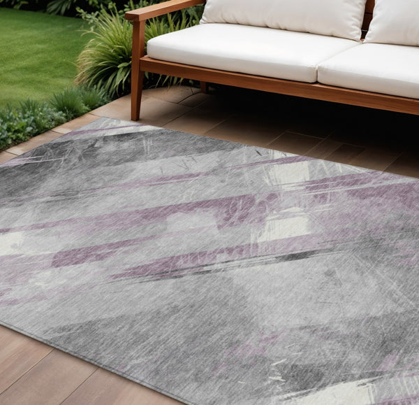 HomeRoots 5' Stylish Striped Washable Area Rug for Indoor and Outdoor Spaces - Durable, Easy-Clean Design Lavender 8' x 10' 611420