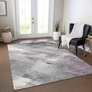 HomeRoots 5' Stylish Striped Washable Area Rug for Indoor and Outdoor Spaces - Durable, Easy-Clean Design Lavender 9' x 12' 611421