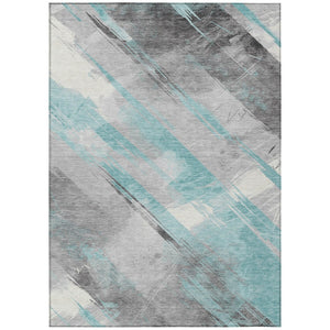 HomeRoots 5' Stylish Striped Washable Area Rug for Indoor and Outdoor Spaces - Durable, Easy-Clean Design Teal 5' x 7'6" 611430