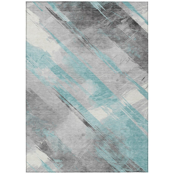 HomeRoots 5' Stylish Striped Washable Area Rug for Indoor and Outdoor Spaces - Durable, Easy-Clean Design Teal 5' x 7'6" 611430