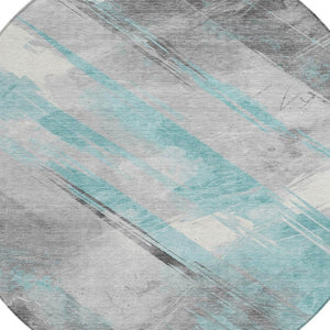 HomeRoots 5' Stylish Striped Washable Area Rug for Indoor and Outdoor Spaces - Durable, Easy-Clean Design Teal 8' x 8' 611431