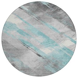 HomeRoots 5' Stylish Striped Washable Area Rug for Indoor and Outdoor Spaces - Durable, Easy-Clean Design Teal 8' x 8' 611431