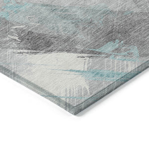 HomeRoots 5' Stylish Striped Washable Area Rug for Indoor and Outdoor Spaces - Durable, Easy-Clean Design Teal 8' x 8' 611431