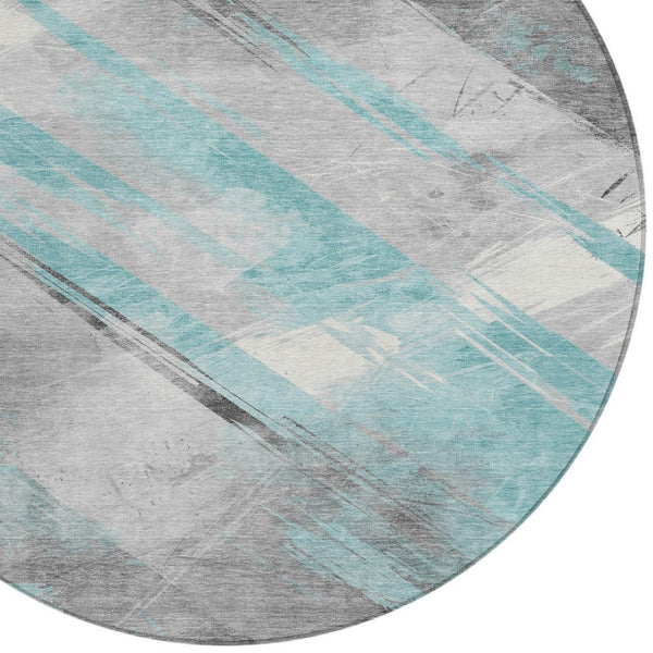 HomeRoots 5' Stylish Striped Washable Area Rug for Indoor and Outdoor Spaces - Durable, Easy-Clean Design Teal 8' x 8' 611431