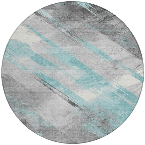 HomeRoots 5' Stylish Striped Washable Area Rug for Indoor and Outdoor Spaces - Durable, Easy-Clean Design Teal 8' x 8' 611431