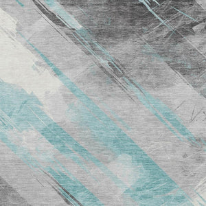 HomeRoots 5' Stylish Striped Washable Area Rug for Indoor and Outdoor Spaces - Durable, Easy-Clean Design Teal 8' x 10' 611432