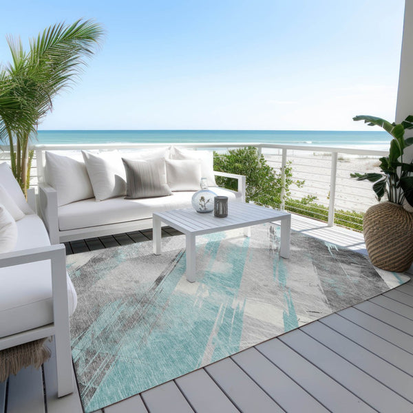 HomeRoots 5' Stylish Striped Washable Area Rug for Indoor and Outdoor Spaces - Durable, Easy-Clean Design Teal 8' x 10' 611432