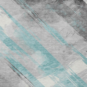 HomeRoots 5' Stylish Striped Washable Area Rug for Indoor and Outdoor Spaces - Durable, Easy-Clean Design Teal 9' x 12' 611433