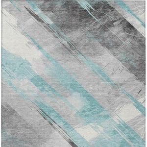 HomeRoots 5' Stylish Striped Washable Area Rug for Indoor and Outdoor Spaces - Durable, Easy-Clean Design Teal 9' x 12' 611433