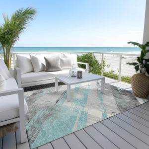HomeRoots 5' Stylish Striped Washable Area Rug for Indoor and Outdoor Spaces - Durable, Easy-Clean Design Teal 10' x 14' 611434