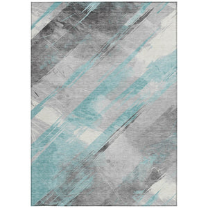 HomeRoots 5' Stylish Striped Washable Area Rug for Indoor and Outdoor Spaces - Durable, Easy-Clean Design Teal 10' x 14' 611434