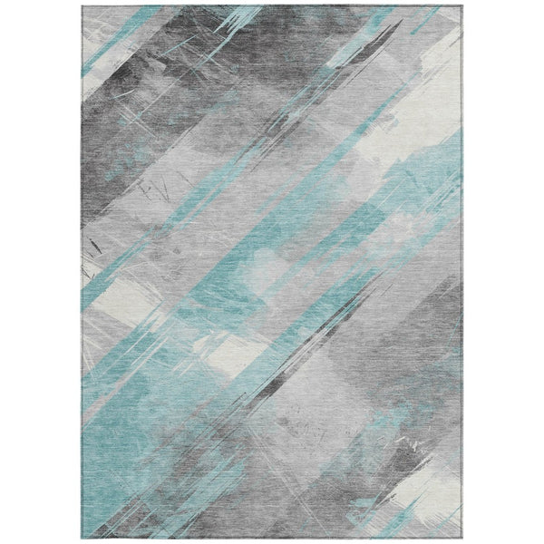 HomeRoots 5' Stylish Striped Washable Area Rug for Indoor and Outdoor Spaces - Durable, Easy-Clean Design Teal 10' x 14' 611434