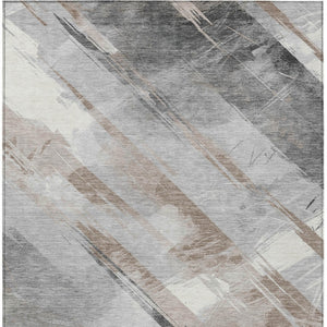 HomeRoots 5' Stylish Striped Washable Area Rug for Indoor and Outdoor Spaces - Durable, Easy-Clean Design Taupe 5' x 7'6" 611436