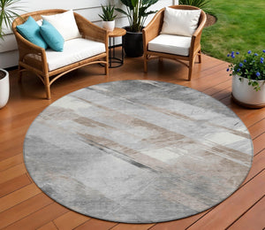 HomeRoots 5' Stylish Striped Washable Area Rug for Indoor and Outdoor Spaces - Durable, Easy-Clean Design Taupe 8' x 8' 611437