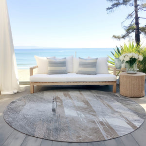 HomeRoots 5' Stylish Striped Washable Area Rug for Indoor and Outdoor Spaces - Durable, Easy-Clean Design Taupe 8' x 8' 611437
