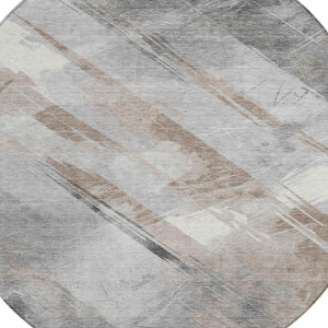 HomeRoots 5' Stylish Striped Washable Area Rug for Indoor and Outdoor Spaces - Durable, Easy-Clean Design Taupe 8' x 8' 611437